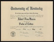University of Kentucky Doctor of Letters diploma